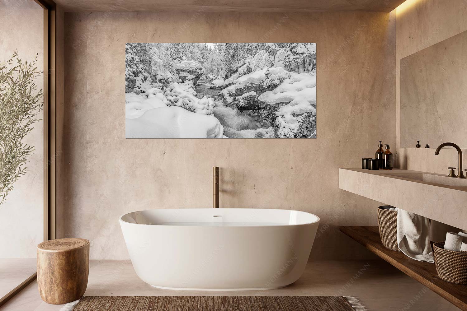 Stein der Weisen – Wandbild – Größe ca. 180x90cm, Seitenverhältnis 2:1 — Rissbach im Karwendel Der verschneite Rissbach zwischen Vorder- und Hinterriß - Stein der Weisen - Wandbild - Größe ca. 180x90cm, Seitenverhältnis 2:1 - Rissbach im Karwendel - weitere Infos unter https://www.kriner-weiermann.de