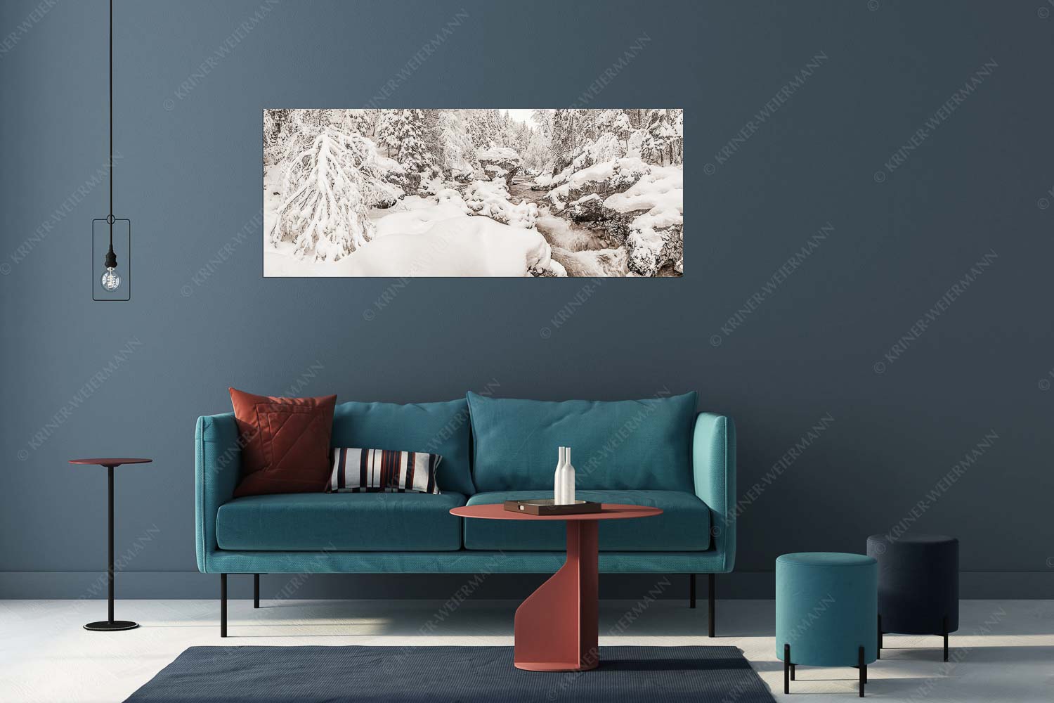 Stein der Weisen – Wandbild – Größe ca. 175x70cm, Seitenverhältnis 2,5:1 — Rissbach im Karwendel Der verschneite Rissbach zwischen Vorder- und Hinterriß - Stein der Weisen - Wandbild - Größe ca. 175x70cm, Seitenverhältnis 2,5:1 - Rissbach im Karwendel - weitere Infos unter https://www.kriner-weiermann.de