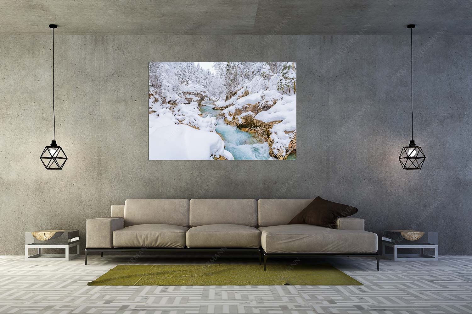 Stein der Weisen – Wandbild – Größe ca. 180x120cm, Seitenverhältnis 3:2 — Rissbach im Karwendel Der verschneite Rissbach zwischen Vorder- und Hinterriß - Stein der Weisen - Wandbild - Größe ca. 180x120cm, Seitenverhältnis 3:2 - Rissbach im Karwendel - weitere Infos unter https://www.kriner-weiermann.de