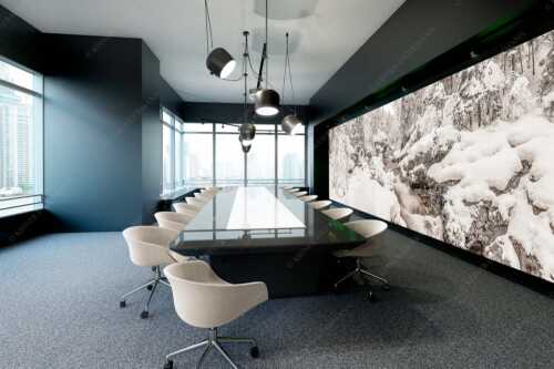 Der verschneite Rissbach zwischen Vorder- und Hinterriß - Stein der Weisen - Akustikbild - Größe ca. 600x200cm, Seitenverhältnis 3:1 - Rissbach im Karwendel - weitere Infos unter https://www.kriner-weiermann.de