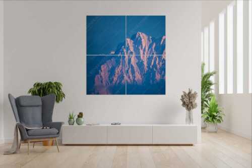 Winterlicher Wörner im Karwendel bei Sonnenuntergang - Alaska Style - Wandbild - 4er Split, Größe ca. 180x180cm, Seitenverhältnis 1:1 - Karwendel-Wörner - weitere Infos unter https://www.kriner-weiermann.de