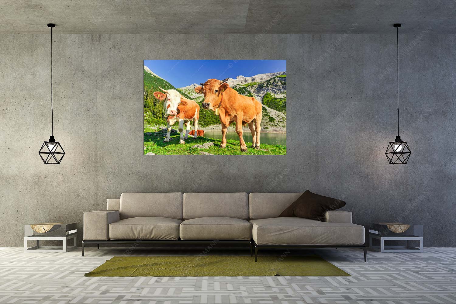 Auf der Alm – Wandbild – Größe ca. 180x120cm, Seitenverhältnis 3:2 — Kälber im Soierngebirge Jungvieh am kleinen Soiernsee mit Soiernspitze im Hintergrund - Auf der Alm - Wandbild - Größe ca. 180x120cm, Seitenverhältnis 3:2 - Kälber im Soierngebirge - weitere Infos unter https://www.kriner-weiermann.de