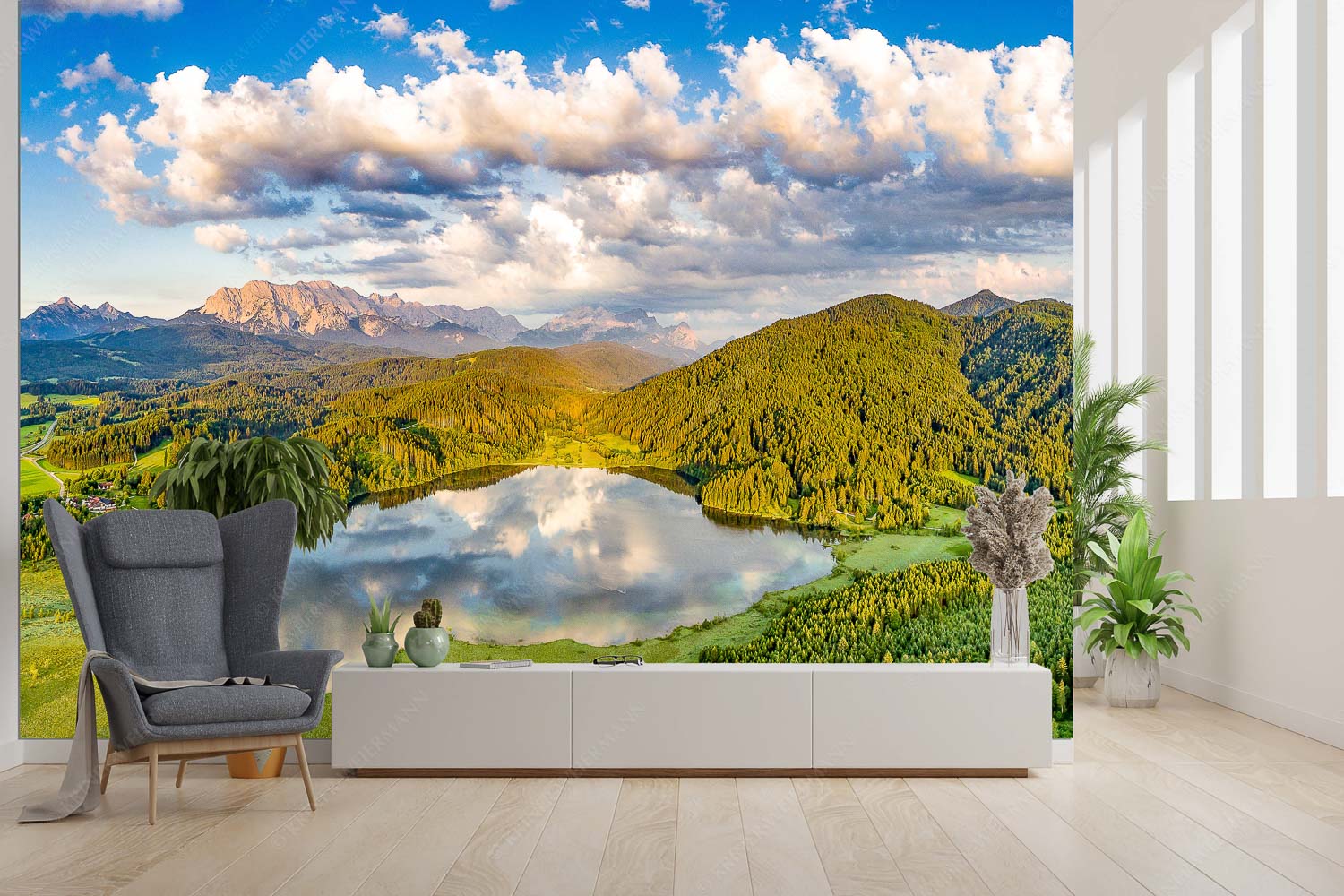 Der Lieblings See – Fototapete – Größe ca. 300x200cm, Seitenverhältnis 3:2 — Barmsee Krün Blick über den Barmsee zum Wettersteingebirge - Der Lieblings See - Fototapete - Größe ca. 300x200cm, Seitenverhältnis 3:2 - Barmsee Krün - weitere Infos unter https://www.kriner-weiermann.de