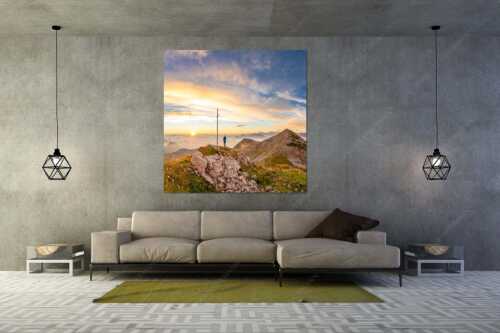 Sonnenaufgang im Estergebirge - Glücksmoment II - Wandbild - Größe ca. 160x160cm, Seitenverhältnis 1:1 - Sonnenaufgang Krottenkopf - weitere Infos unter https://www.kriner-weiermann.de
