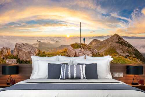 Sonnenaufgang im Estergebirge - Glücksmoment II - Fototapete - Größe ca. 350x140cm, Seitenverhältnis 2,5:1 - Sonnenaufgang Krottenkopf - weitere Infos unter https://www.kriner-weiermann.de