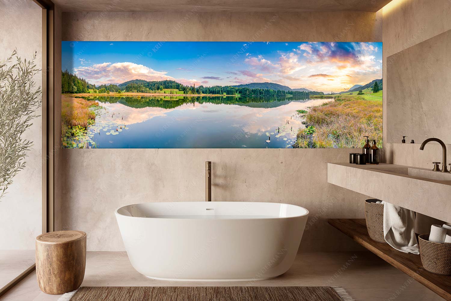 Harmonie – Wandbild – Größe ca. 300x100cm, Seitenverhältnis 3:1 — Abendstimmung am Geroldsee Sonnenuntergang am Geroldsee mit Wettertstein und Wank - Harmonie - Wandbild - Größe ca. 300x100cm, Seitenverhältnis 3:1 - Abendstimmung am Geroldsee - weitere Infos unter https://www.kriner-weiermann.de