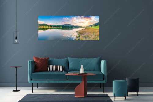 Sonnenuntergang am Geroldsee mit Wettertstein und Wank - Harmonie - Wandbild - Größe ca. 175x70cm, Seitenverhältnis 2,5:1 - Abendstimmung am Geroldsee - weitere Infos unter https://www.kriner-weiermann.de