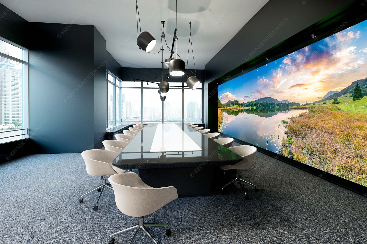 Harmonie – Akustikbild – Größe ca. 600x200cm, Seitenverhältnis 3:1 — Abendstimmung am Geroldsee Sonnenuntergang am Geroldsee mit Wettertstein und Wank - Harmonie - Akustikbild - Größe ca. 600x200cm, Seitenverhältnis 3:1 - Abendstimmung am Geroldsee - weitere Infos unter https://www.kriner-weiermann.de