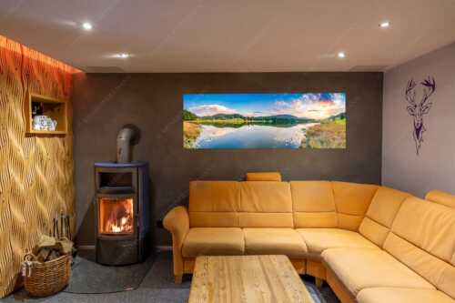 Sonnenuntergang am Geroldsee mit Wettertstein und Wank - Harmonie - Wandbild - Größe ca. 180x60cm, Seitenverhältnis 3: - Abendstimmung am Geroldsee - weitere Infos unter https://www.kriner-weiermann.de