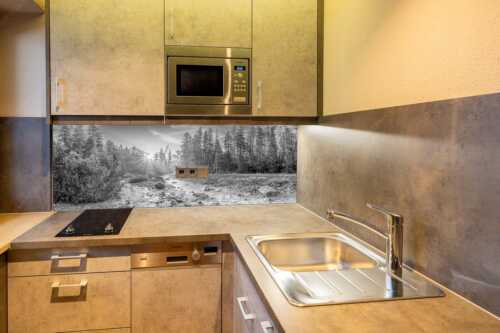 Sonnenaufgang am Isarursprung - Isarursprung I - Küchenrückwand - Größe ca. 150x60cm, Seitenverhältnis 2,5:1 - Isarquelle im Karwendel - weitere Infos unter https://www.kriner-weiermann.de