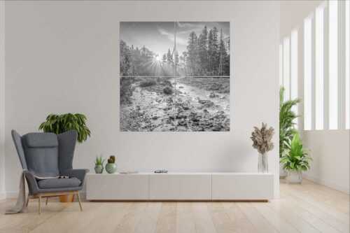 Sonnenaufgang am Isarursprung - Isarursprung I - Wandbild - 4er Split, Größe ca. 180x180cm, Seitenverhältnis 1:1 - Isarquelle im Karwendel - weitere Infos unter https://www.kriner-weiermann.de