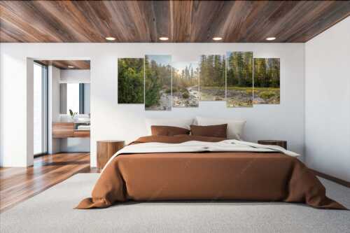 Sonnenaufgang am Isarursprung - Isarursprung I - Wandbild - 6er Split, Größe ca. 280x112cm, Seitenverhältnis 2,5:1 - Isarquelle im Karwendel - weitere Infos unter https://www.kriner-weiermann.de