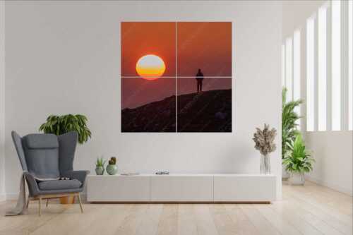Sonnenaufgang im Wettersteingebirge - Sonnenaufgang - Wandbild - 4er Split, Größe ca. 180x180cm, Seitenverhältnis 1:1 - Alpspitze - Stuiben - weitere Infos unter https://www.kriner-weiermann.de