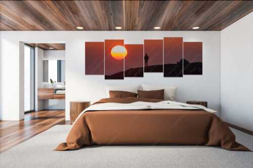 Sonnenaufgang im Wettersteingebirge - Sonnenaufgang - Wandbild - 6er Split, Größe ca. 280x112cm, Seitenverhältnis 2,5:1 - Alpspitze - Stuiben - weitere Infos unter https://www.kriner-weiermann.de