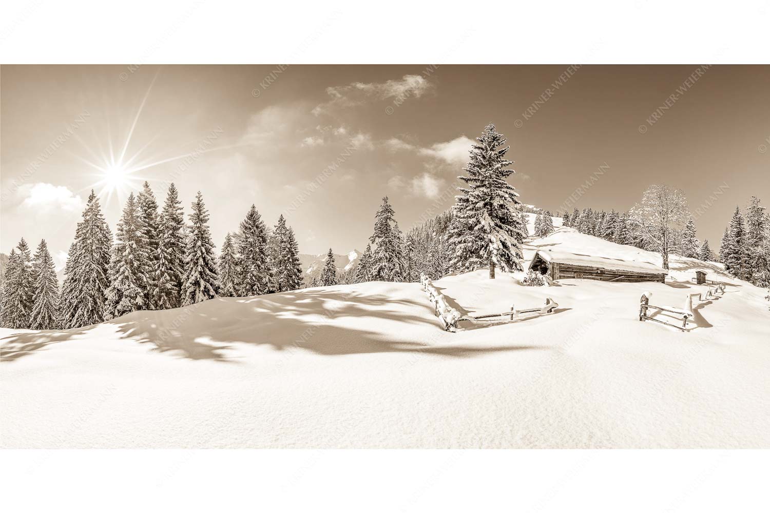 Winterruhe – Seitenverhältnis 2:1 — Alm Soierngebirge Schneelandschaft Verschneite Grasbergalm im Soierngebirge mit Krapfenkarspitze
