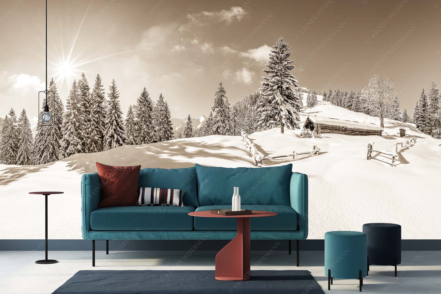 Winterruhe – Fototapete – Größe ca. 400x200cm, Seitenverhältnis 2:1 — Alm Soierngebirge Schneelandschaft Verschneite Grasbergalm im Soierngebirge mit Krapfenkarspitze - Winterruhe - Fototapete - Größe ca. 400x200cm, Seitenverhältnis 2:1 - Alm Soierngebirge Schneelandschaft - weitere Infos unter https://www.kriner-weiermann.de