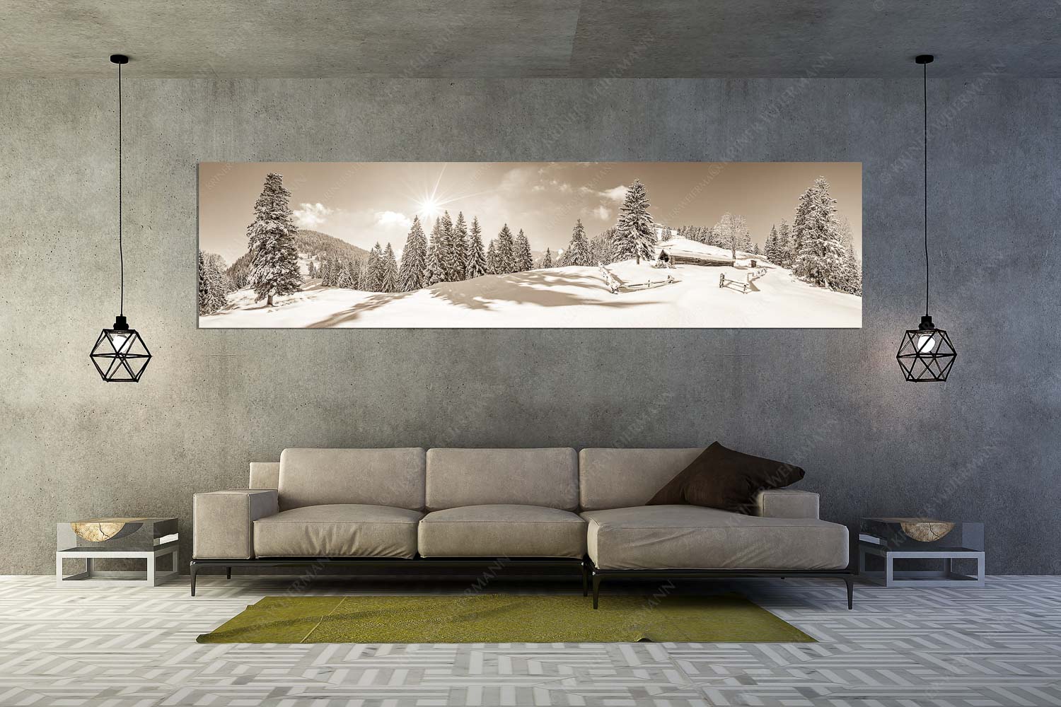 Winterruhe – Wandbild – Größe ca. 320x80cm, Seitenverhältnis 4:1 — Alm Soierngebirge Schneelandschaft Verschneite Grasbergalm im Soierngebirge mit Krapfenkarspitze - Winterruhe - Wandbild - Größe ca. 320x80cm, Seitenverhältnis 4:1 - Alm Soierngebirge Schneelandschaft - weitere Infos unter https://www.kriner-weiermann.de