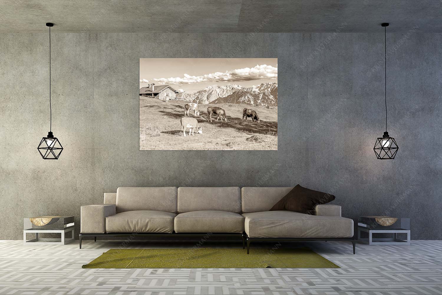Auf da Krüneralm IV – Wandbild – Größe ca. 180x120cm, Seitenverhältnis 3:2 — Junge Kälber im Estergebirge Blick über Krüneralm ins Karwendelgebirge - Auf da Krüneralm IV - Wandbild - Größe ca. 180x120cm, Seitenverhältnis 3:2 - Junge Kälber im Estergebirge - weitere Infos unter https://www.kriner-weiermann.de