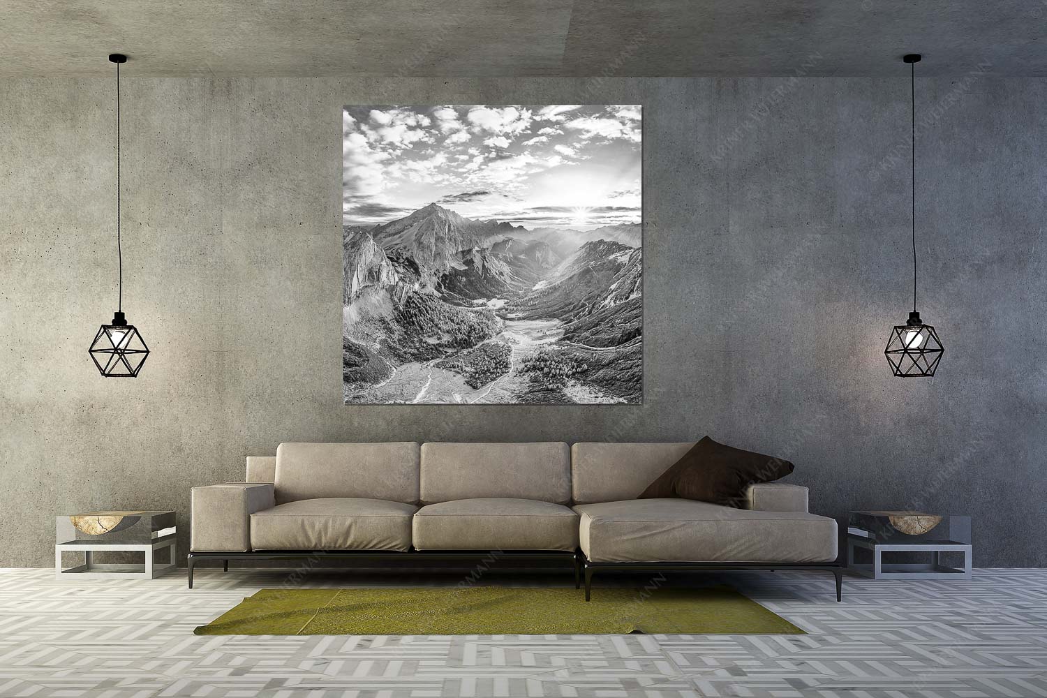 Der Abschiedskuss – Wandbild – Größe ca. 160x160cm, Seitenverhältnis 1:1 — Speckkarspitze im Karwendel Die Sonne scheint noch kurz entlang des Hallerangers in die Nordwand der Speckkarspitze - Der Abschiedskuss - Wandbild - Größe ca. 160x160cm, Seitenverhältnis 1:1 - Speckkarspitze im Karwendel - weitere Infos unter https://www.kriner-weiermann.de