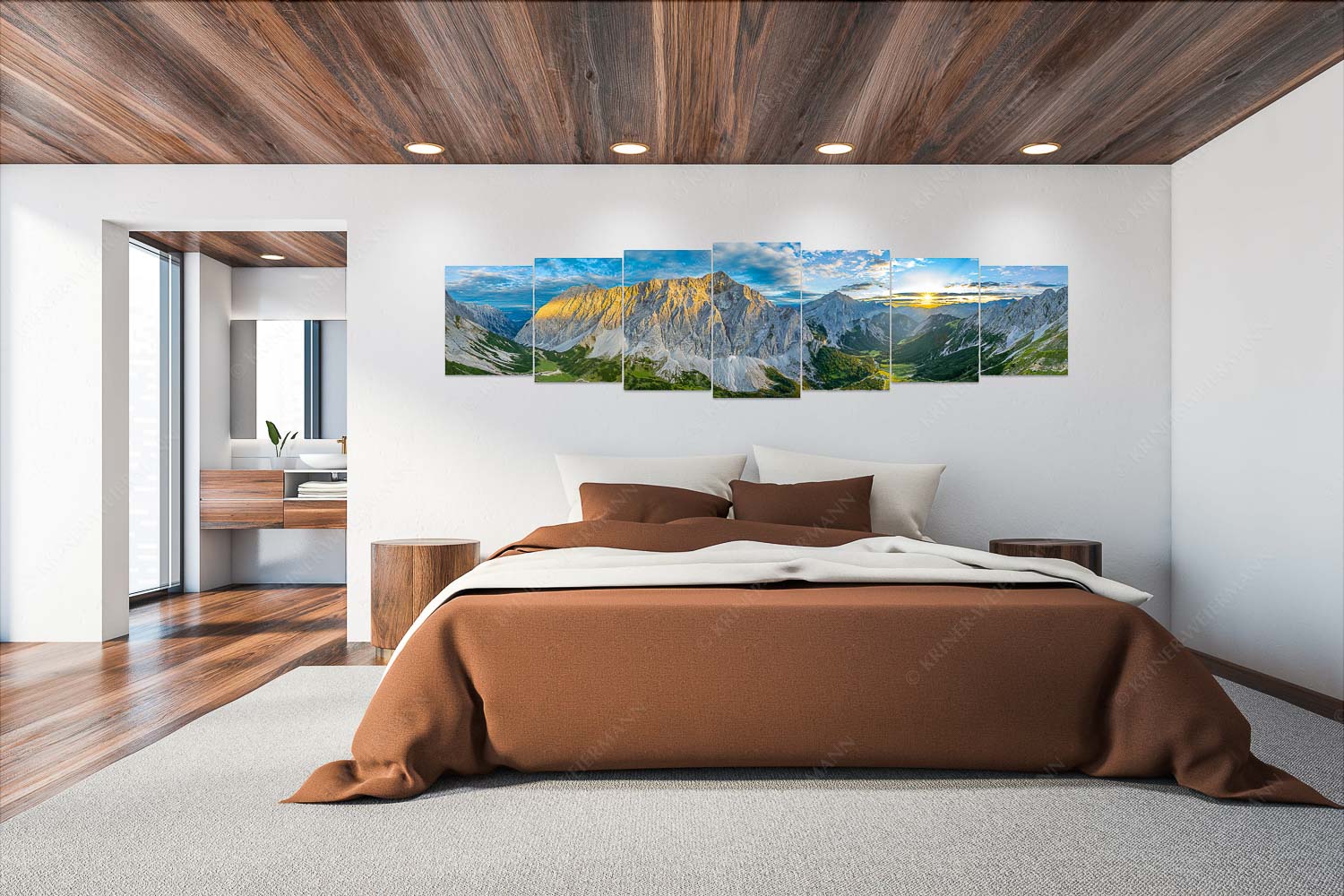 Der Abschiedskuss – Wandbild – 7er Split, Größe ca. 300x75cm, Seitenverhältnis 4:1 — Speckkarspitze im Karwendel Die Sonne scheint noch kurz entlang des Hallerangers in die Nordwand der Speckkarspitze - Der Abschiedskuss - Wandbild - 7er Split, Größe ca. 300x75cm, Seitenverhältnis 4:1 - Speckkarspitze im Karwendel - weitere Infos unter https://www.kriner-weiermann.de