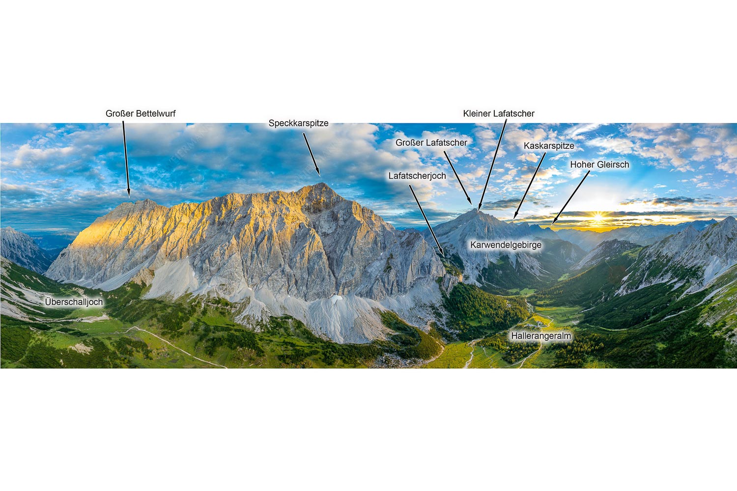 Der Abschiedskuss — Die Sonne scheint noch kurz entlang des Hallerangers in die Nordwand der Speckkarspitze - Der Abschiedskuss -
