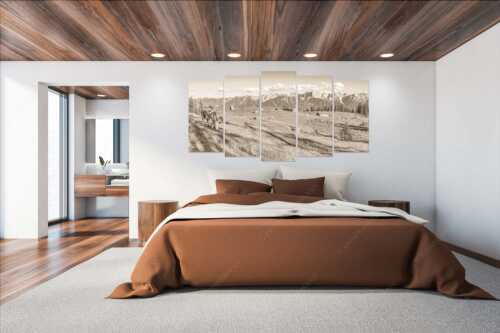 Blick über Krüneralm ins Karwendelgebirge - Auf da Krüneralm - Wandbild - 5er Split, Größe ca. 200x100cm, Seitenverhältnis 2:1 - Kühe auf der Alm im Estergebirge - weitere Infos unter https://www.kriner-weiermann.de