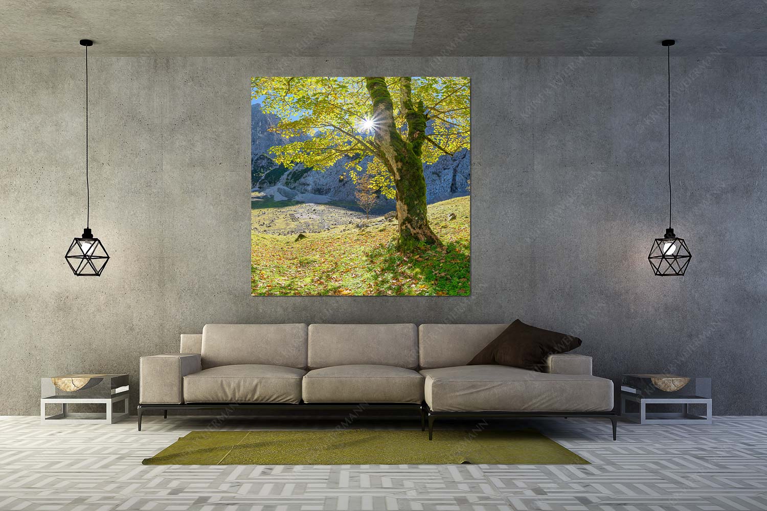 Durchgeblitzt – Wandbild – Größe ca. 160x160cm, Seitenverhältnis 1:1 — Bergahorn im Oberreintal Herbstlicher Bergahorn im Oberreintal im Wettersteingebirge - Durchgeblitzt - Wandbild - Größe ca. 160x160cm, Seitenverhältnis 1:1 - Bergahorn im Oberreintal - weitere Infos unter https://www.kriner-weiermann.de
