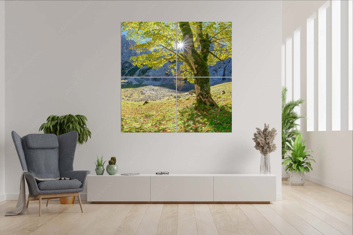 Durchgeblitzt – Wandbild – 4er Split, Größe ca. 180x180cm, Seitenverhältnis 1:1 — Bergahorn im Oberreintal Herbstlicher Bergahorn im Oberreintal im Wettersteingebirge - Durchgeblitzt - Wandbild - 4er Split, Größe ca. 180x180cm, Seitenverhältnis 1:1 - Bergahorn im Oberreintal - weitere Infos unter https://www.kriner-weiermann.de