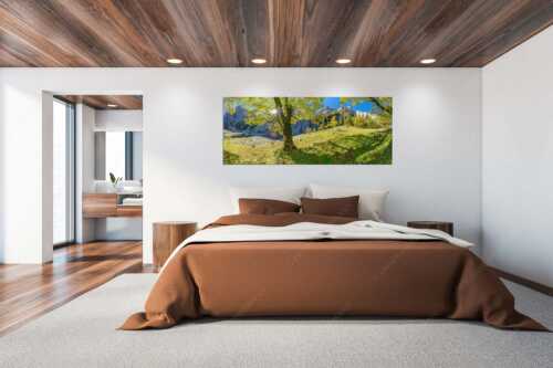 Herbstlicher Bergahorn im Oberreintal im Wettersteingebirge - Durchgeblitzt - Wandbild - Größe ca. 200x80cm, Seitenverhältnis 2,5:1 - Bergahorn im Oberreintal - weitere Infos unter https://www.kriner-weiermann.de
