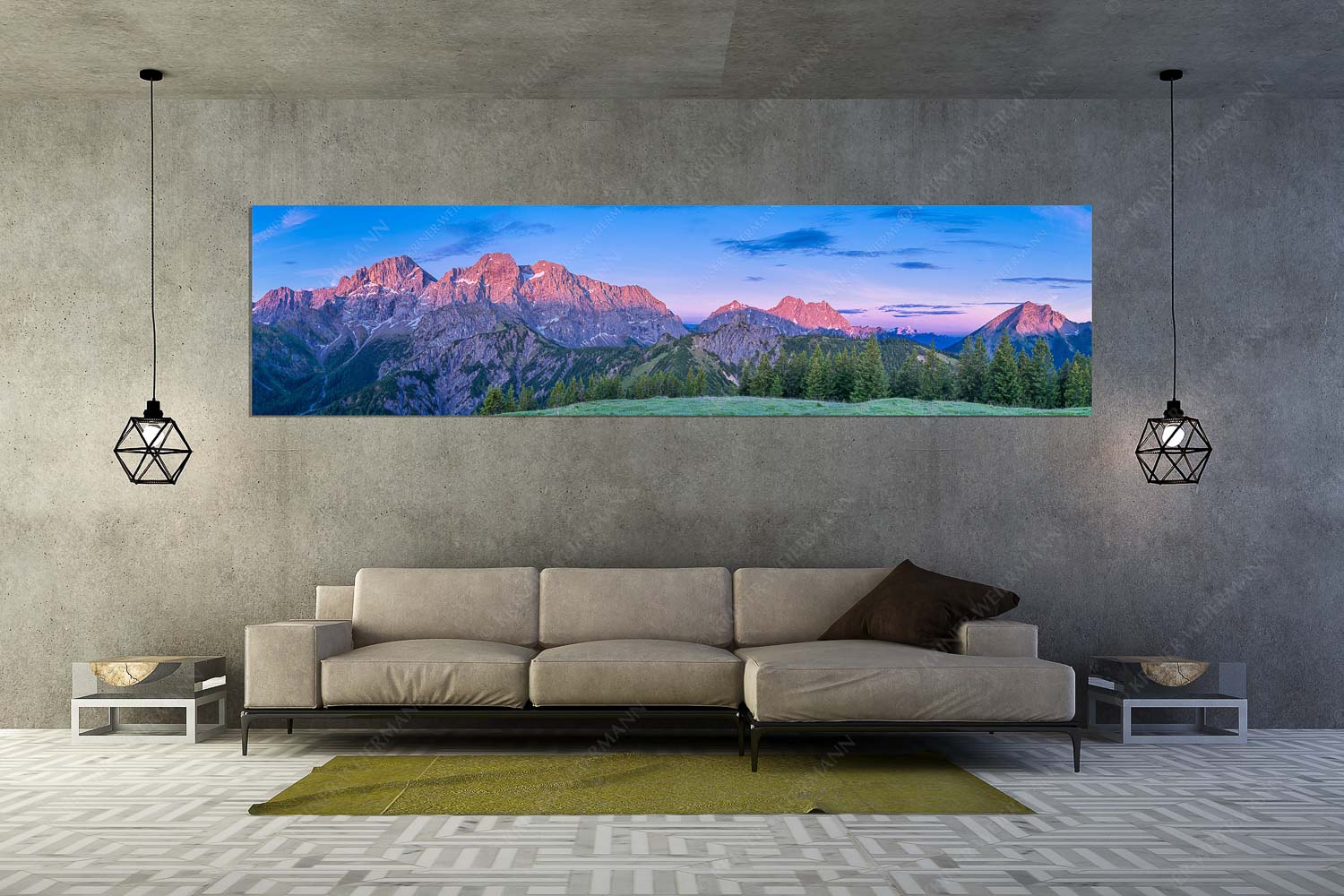 Großes Aufgebot – Wandbild – Größe ca. 320x80cm, Seitenverhältnis 4:1 — Karwendelpanorama Blick von der Östlichen Karwendelspitze bis hin zur Soiernspitze - Großes Aufgebot - Wandbild - Größe ca. 320x80cm, Seitenverhältnis 4:1 - Karwendelpanorama - weitere Infos unter https://www.kriner-weiermann.de