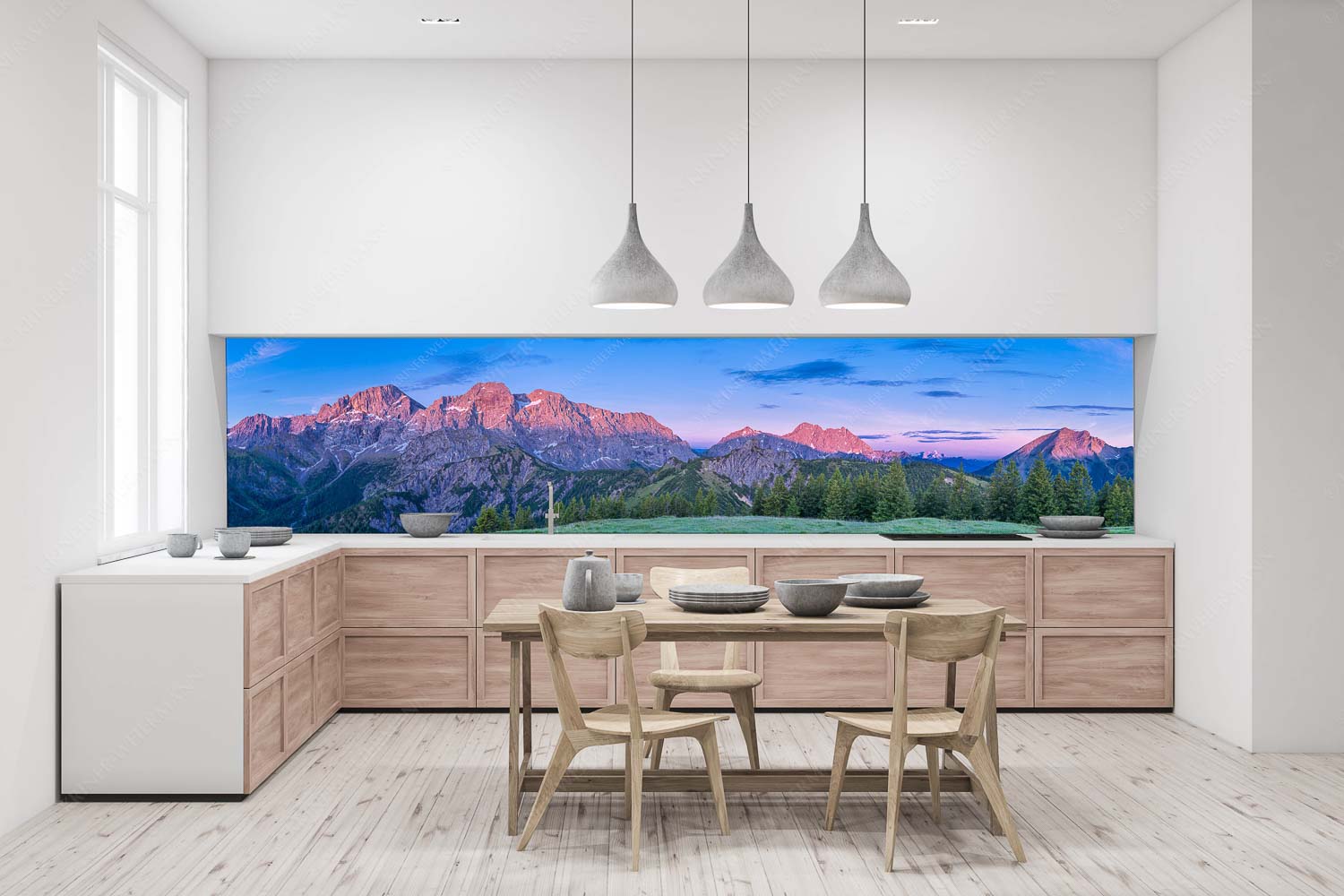 Großes Aufgebot – Küchenrückwand – Größe ca. 400x100cm, Seitenverhältnis 4:1 — Karwendelpanorama Blick von der Östlichen Karwendelspitze bis hin zur Soiernspitze - Großes Aufgebot - Küchenrückwand - Größe ca. 400x100cm, Seitenverhältnis 4:1 - Karwendelpanorama - weitere Infos unter https://www.kriner-weiermann.de