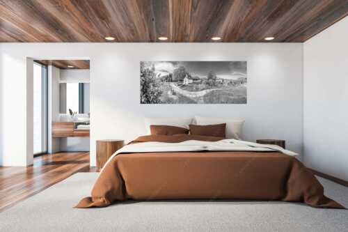 Sonnenaufgang an der Kapelle Maria Rast in Krün mit Karwendel- und Wettersteingebirge - Morgenandacht - Wandbild - Größe ca. 200x80cm, Seitenverhältnis 2,5:1 - Kapelle Maria Rast Krün - weitere Infos unter https://www.kriner-weiermann.de