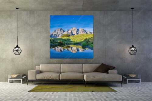 Östliche-, Vogelkar- und Schlichtenkarspitze im Morgenlicht - Tagträume - Wandbild - Größe ca. 160x160cm, Seitenverhältnis 1:1 - Östliche Karwendelspitz - weitere Infos unter https://www.kriner-weiermann.de