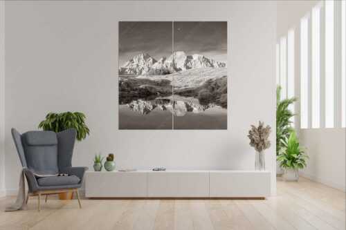 Östliche-, Vogelkar- und Schlichtenkarspitze im Morgenlicht - Tagträume - Wandbild - 4er Split, Größe ca. 180x180cm, Seitenverhältnis 1:1 - Östliche Karwendelspitz - weitere Infos unter https://www.kriner-weiermann.de