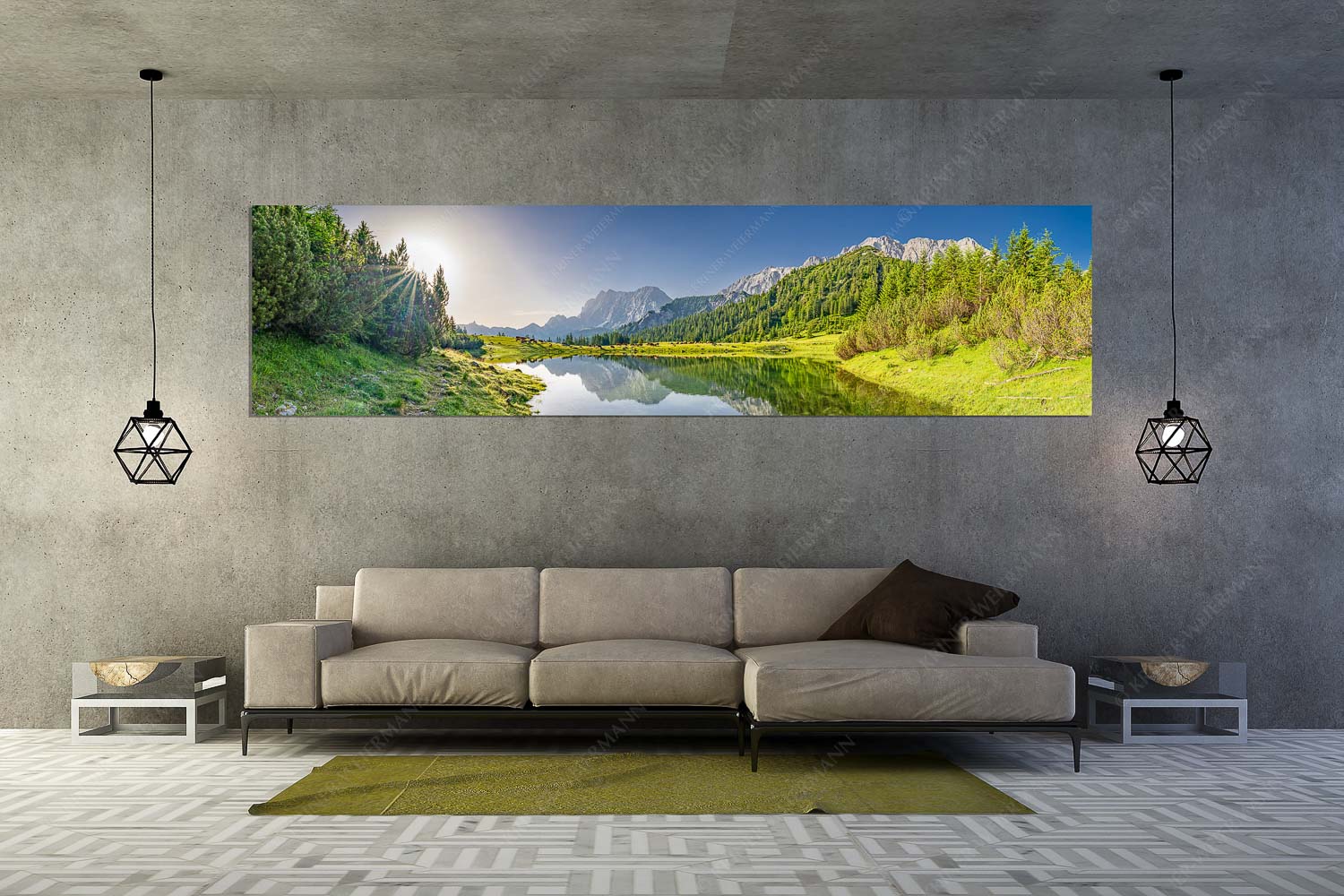 Almfrieden – Wandbild – Größe ca. 320x80cm, Seitenverhältnis 4:1 — Vereineralm im Karwendel Almsommer auf der Fereineralm im Karwendelgebirge - Almfrieden - Wandbild - Größe ca. 320x80cm, Seitenverhältnis 4:1 - Vereineralm im Karwendel - weitere Infos unter https://www.kriner-weiermann.de