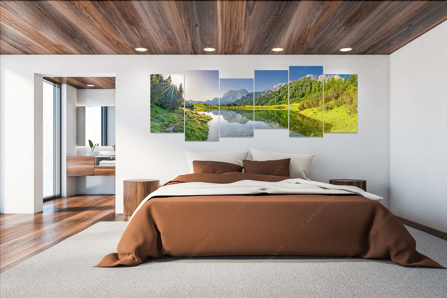 Almfrieden – Wandbild – 6er Split, Größe ca. 280x112cm, Seitenverhältnis 2,5:1 — Vereineralm im Karwendel Almsommer auf der Fereineralm im Karwendelgebirge - Almfrieden - Wandbild - 6er Split, Größe ca. 280x112cm, Seitenverhältnis 2,5:1 - Vereineralm im Karwendel - weitere Infos unter https://www.kriner-weiermann.de