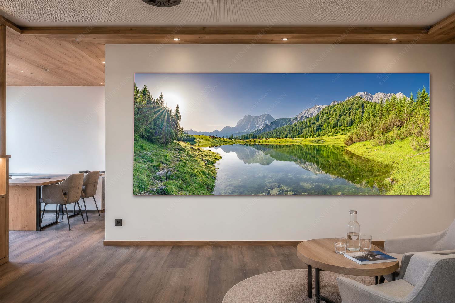 Almfrieden – Akustikbild – Größe ca. 300x120cm, Seitenverhältnis 2,5:1 — Vereineralm im Karwendel Almsommer auf der Fereineralm im Karwendelgebirge - Almfrieden - Akustikbild - Größe ca. 300x120cm, Seitenverhältnis 2,5:1 - Vereineralm im Karwendel - weitere Infos unter https://www.kriner-weiermann.de
