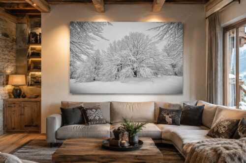Frisch verschneiter Hutewald am Kranzberg bei Mittenwald - Lautlos - Wandbild - Größe ca. 210x140cm, Seitenverhältnis 3: - Kranzberg bei Mittenwald - weitere Infos unter https://www.kriner-weiermann.de