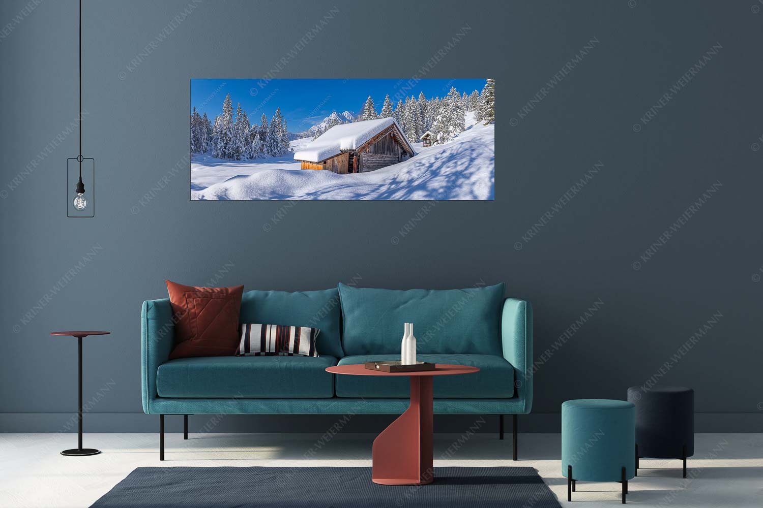 Schönheit der Stille – Wandbild – Größe ca. 175x70cm, Seitenverhältnis 2,5:1 — Buckelwiesen am Kranzberg Frisch verschneiter Heustadl bei Mittenwald mit Wettersteinspitzen - Schönheit der Stille - Wandbild - Größe ca. 175x70cm, Seitenverhältnis 2,5:1 - Buckelwiesen am Kranzberg - weitere Infos unter https://www.kriner-weiermann.de