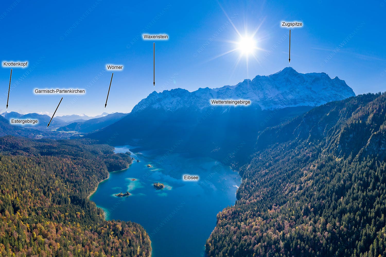 Blick über den Eibsee zum Wetterstein mit Zugspitze - Übern Eibsee -
