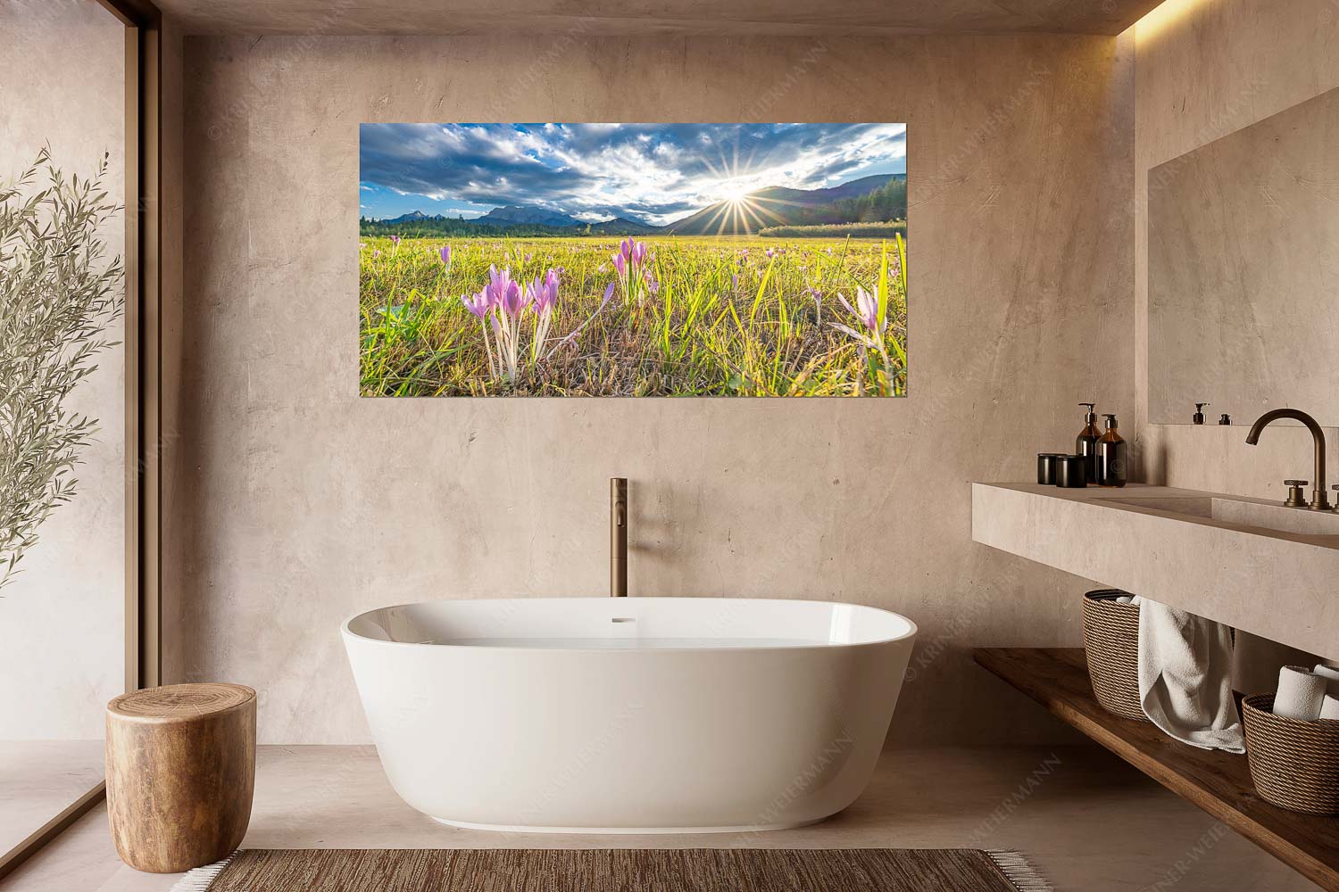 Herbstelfen – Wandbild – Größe ca. 180x90cm, Seitenverhältnis 2:1 — Barmsee Sonnenuntergang Prachtvoll zeigen sich die Herbstzeitlosen im Moor beim Barmsee - Herbstelfen - Wandbild - Größe ca. 180x90cm, Seitenverhältnis 2:1 - Barmsee Sonnenuntergang - weitere Infos unter https://www.kriner-weiermann.de