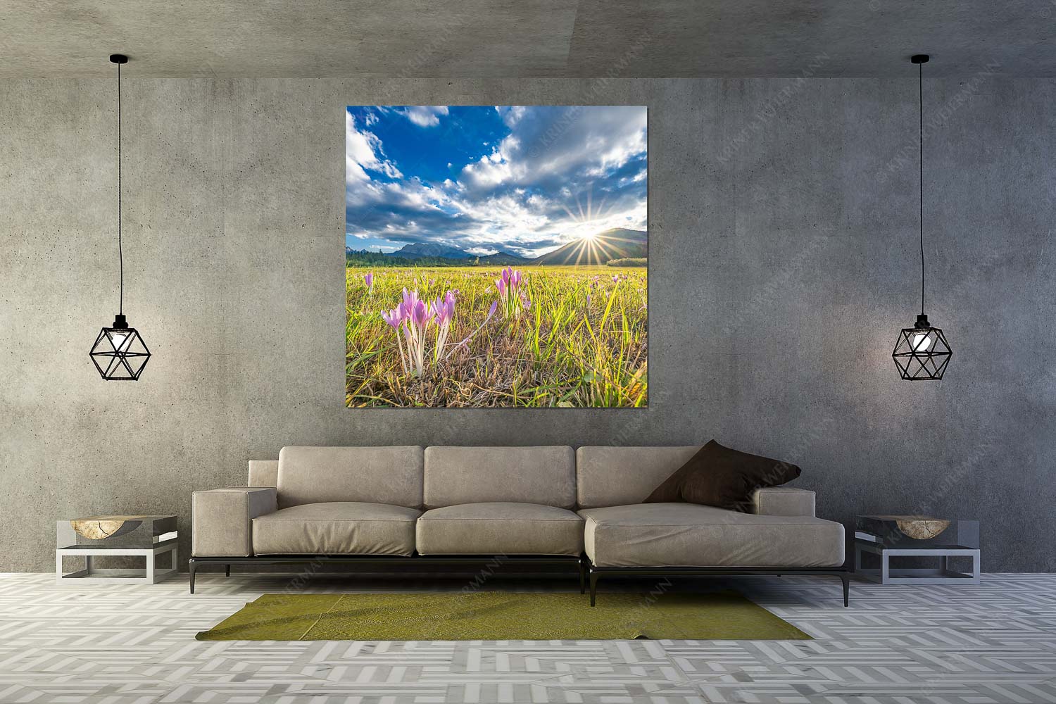 Herbstelfen – Wandbild – Größe ca. 160x160cm, Seitenverhältnis 1:1 — Barmsee Sonnenuntergang Prachtvoll zeigen sich die Herbstzeitlosen im Moor beim Barmsee - Herbstelfen - Wandbild - Größe ca. 160x160cm, Seitenverhältnis 1:1 - Barmsee Sonnenuntergang - weitere Infos unter https://www.kriner-weiermann.de