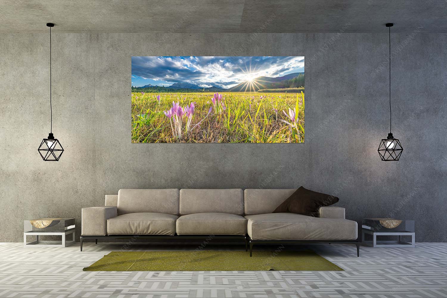 Herbstelfen – Wandbild – Größe ca. 200x100cm, Seitenverhältnis 2:1 — Barmsee Sonnenuntergang Prachtvoll zeigen sich die Herbstzeitlosen im Moor beim Barmsee - Herbstelfen - Wandbild - Größe ca. 200x100cm, Seitenverhältnis 2:1 - Barmsee Sonnenuntergang - weitere Infos unter https://www.kriner-weiermann.de